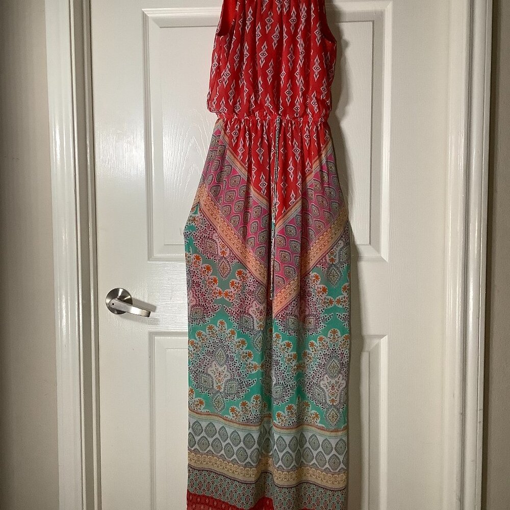 Sweet Storm Soft Red Turquoise Maxi Dress